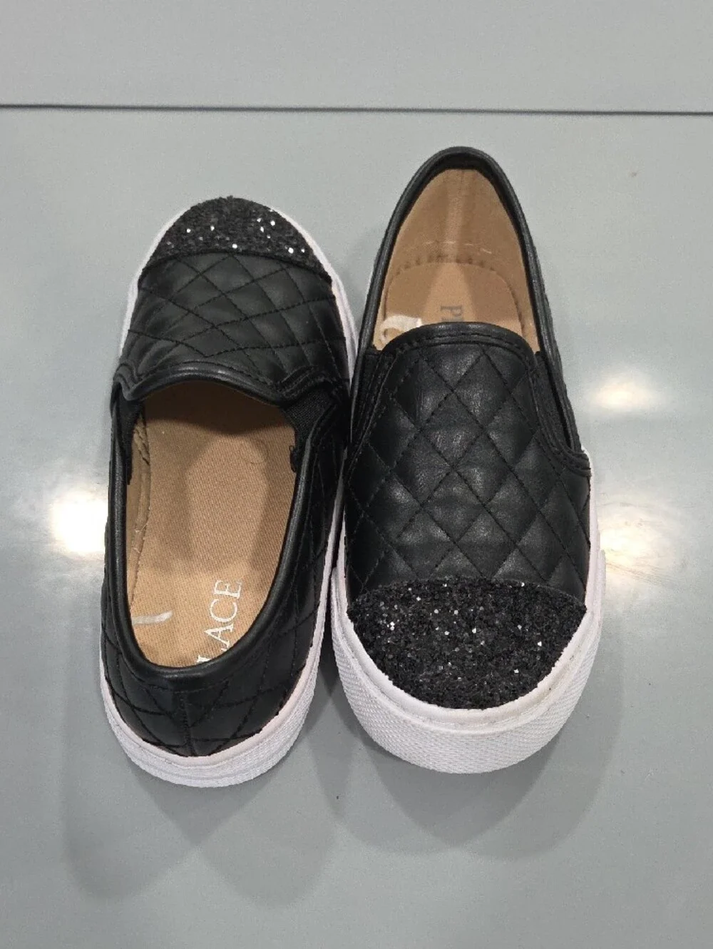 The Children's Place Quilted Black Slip-On Sneakers with Sparkle Toe Cap